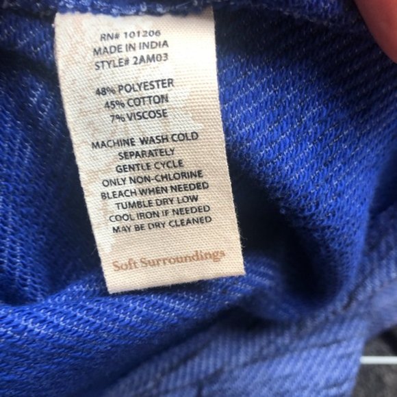 ❤️Soft Surroundings Blue Half Zip Sweater Collar Chest Pockets Space Dye Size L - Picture 6 of 7